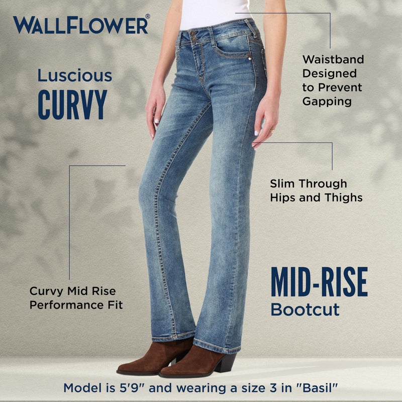 WallFlower Women's InstaStretch Luscious Curvy Bootcut Jeans, Basil, 11 Long - Image 4